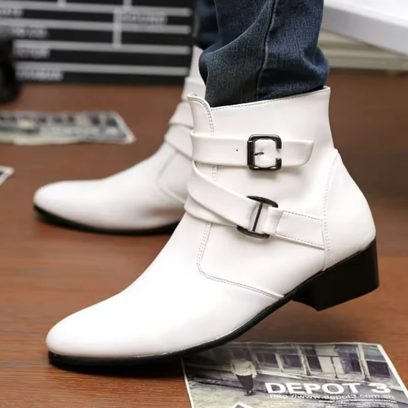 Sewing Nylon - Nowe męskie buty skórzane Chelsea, wysokie,